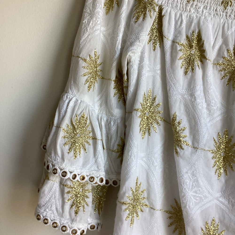 Boston Proper Metallic Detail Off-The-Shoulder Dress Womens Small White Gold - Picture 6 of 15